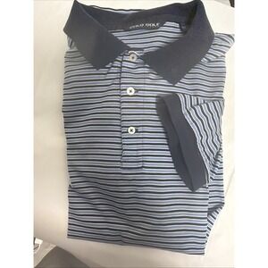 RALPH LAUREN Shirt Mens L POLO GOLF Striped Short Sleeve Cotton Jersey Blue Stri